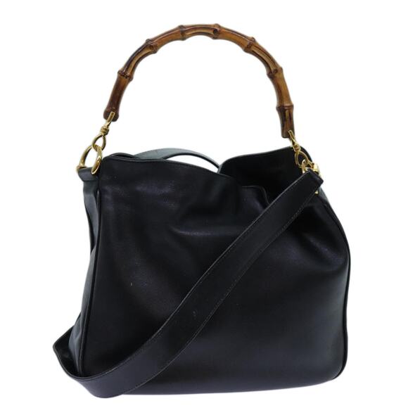 GUCCI Bamboo Hand Bag Leather Black 001 2113 001 2113 - Picture 1 of 16